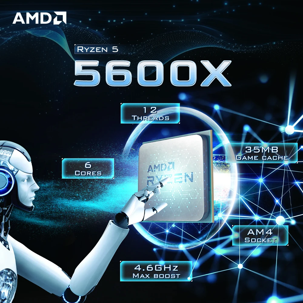 AMD Ryzen 5 5600X 6-Core 12-Thread 7NM 3.7 جيجا هرتز 65 واط جديد L3 = 32 متر معالج الألعاب DDR4 المقبس AM4 R5 5600X ولكن بدون مروحة