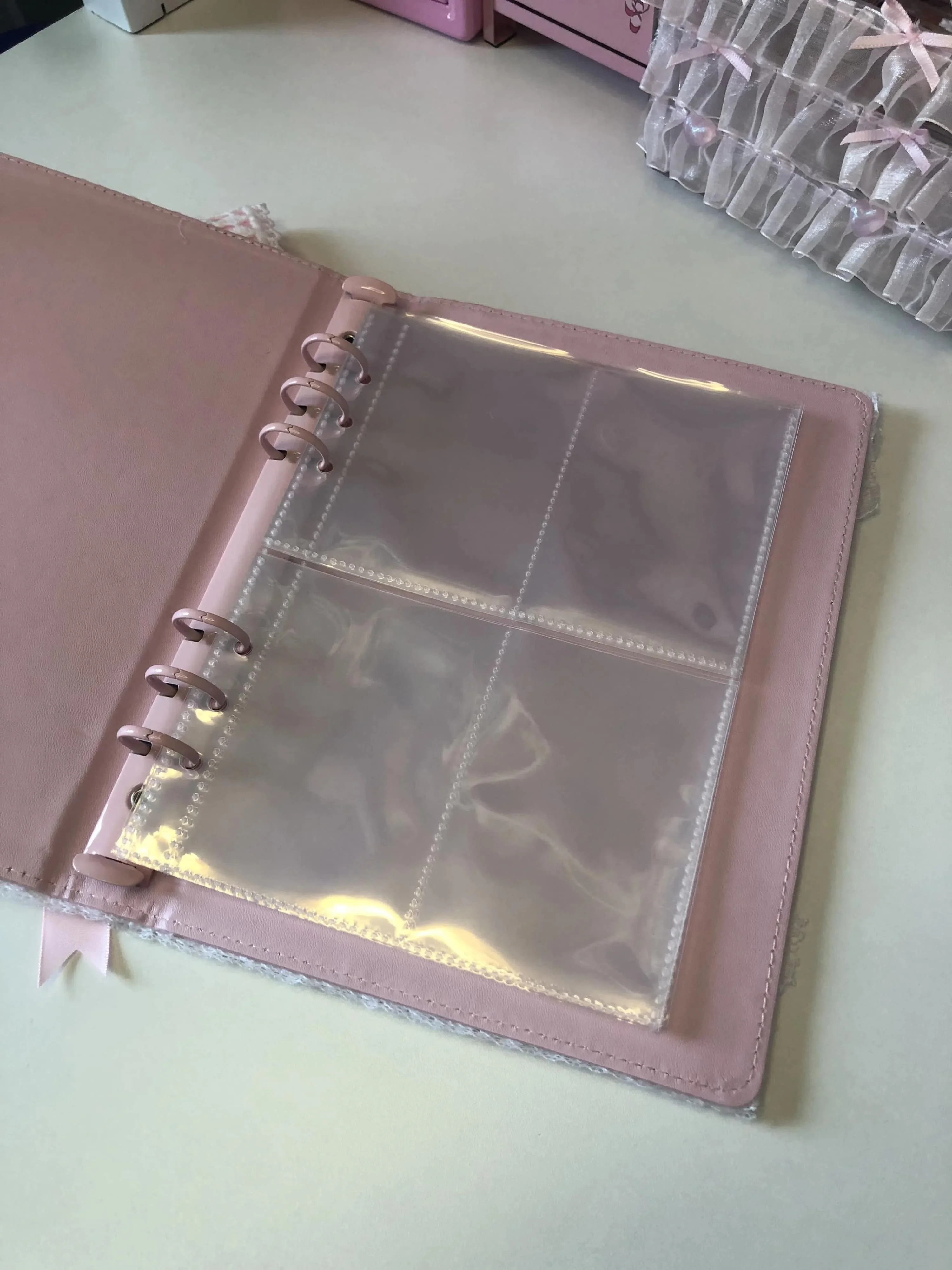 A5 Binder Photocard Holder Pink Kpop Collect Book 6 Ring Lace Top Loader Photo Album Deco Pc Handmade Poca Kpop Stuff Storage