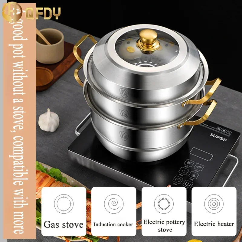 40cm steamer pot 316 stainless steel steam pot Housewear&Furnishings 4 layers steamer cooker Soup pots for cooking cookware set