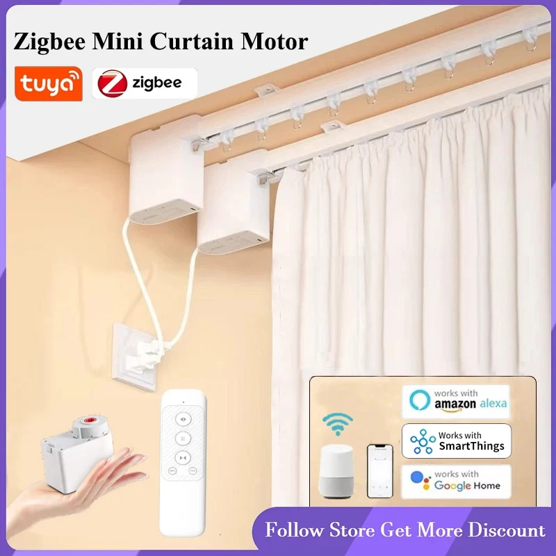 

Электрический карниз Mini Tuya Zigbee, умный мотор для штор, автоматическая система, поддержка рельсового стержня Alexa Alice Google Assistant Smartthings