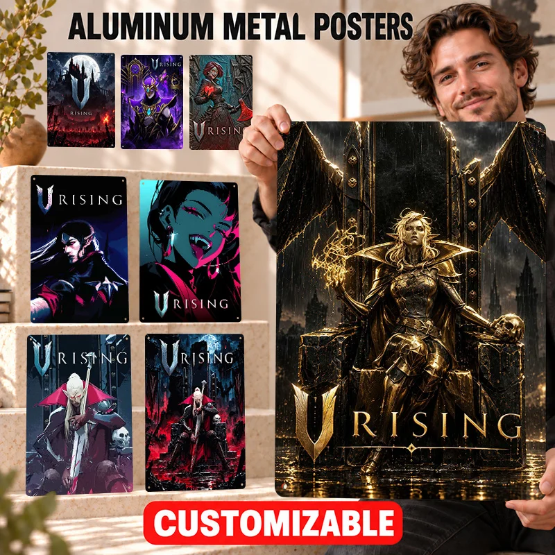 V Rising Game Printed Posters Customized Aluminum Metal Sign Vampire Survival Theme Wall Art For Entertainment Room Fan Gift