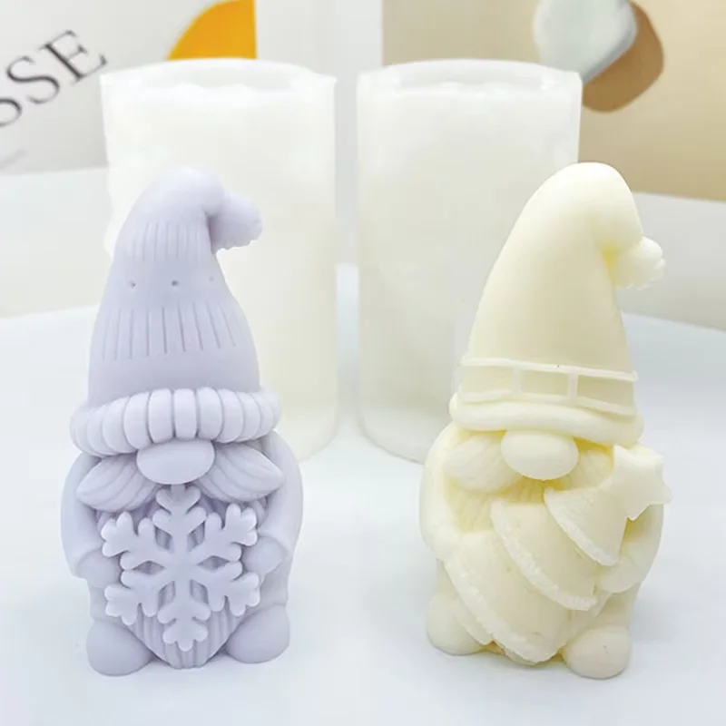 New Christmas Santa Snowman Candle Silicone Mold 3D Dwarf hold Tree Snowflake Aromatherapy Candle Gypsum Mould X-mas Decor Gifts