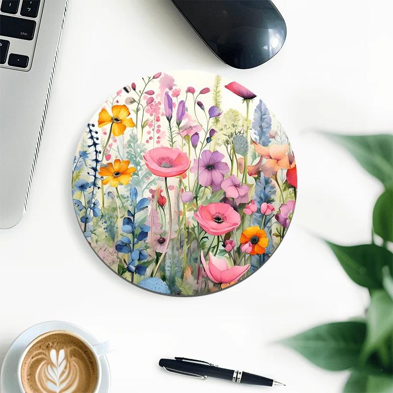 

Floral Mouse Pad Pink Small Round Mouse Pads Watercolor Flowers Gaming Mouse Pad Desk Pad Non-Slip Office Home Desktop Decor