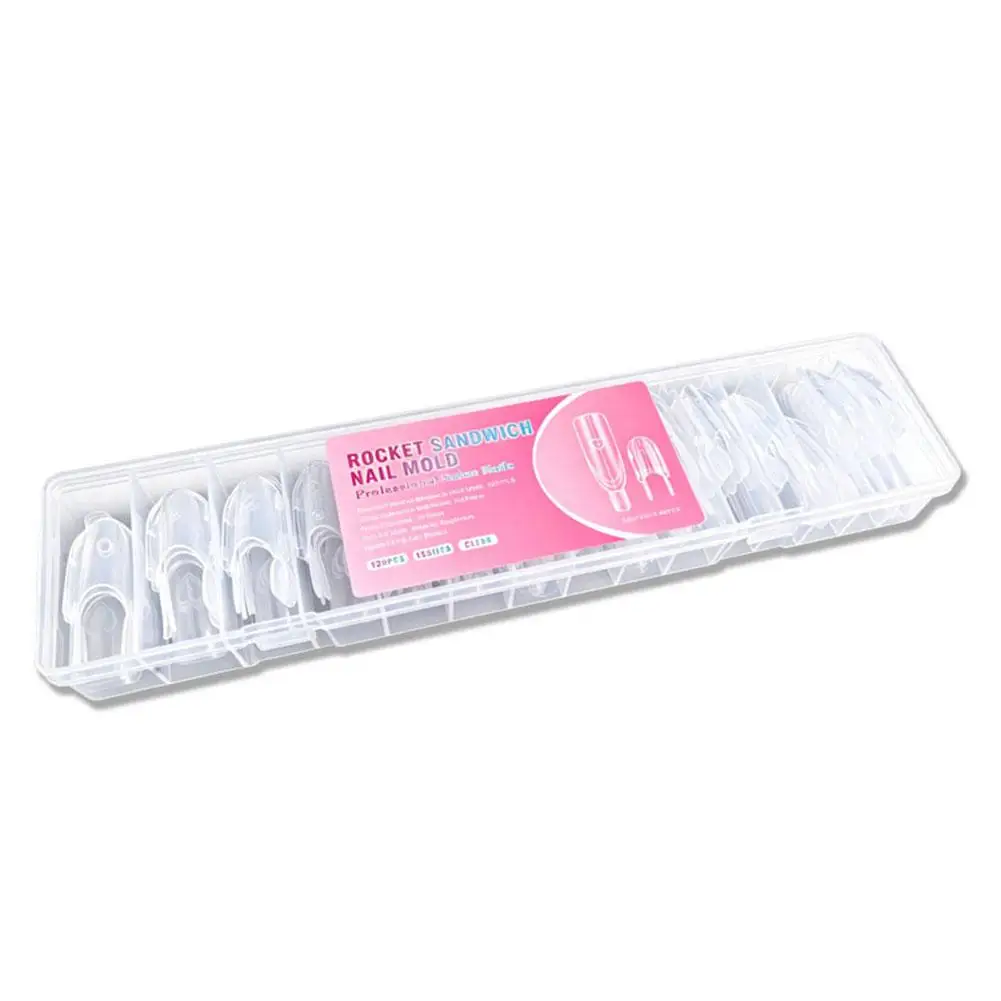 120 Stück Rocket Sandwich Dual Nail Forms, transparente Dual-Layer Full Cover Top & Bottom Formen, Nagelverlängerungs-Maniküre-Werkzeuge für DIY