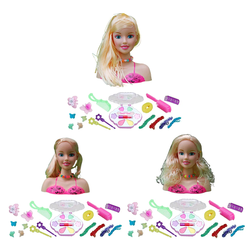 Educational Pretend Play Cosmetic and Makeup Set for Girls Doll Styling Head Plastic Hair Accessories