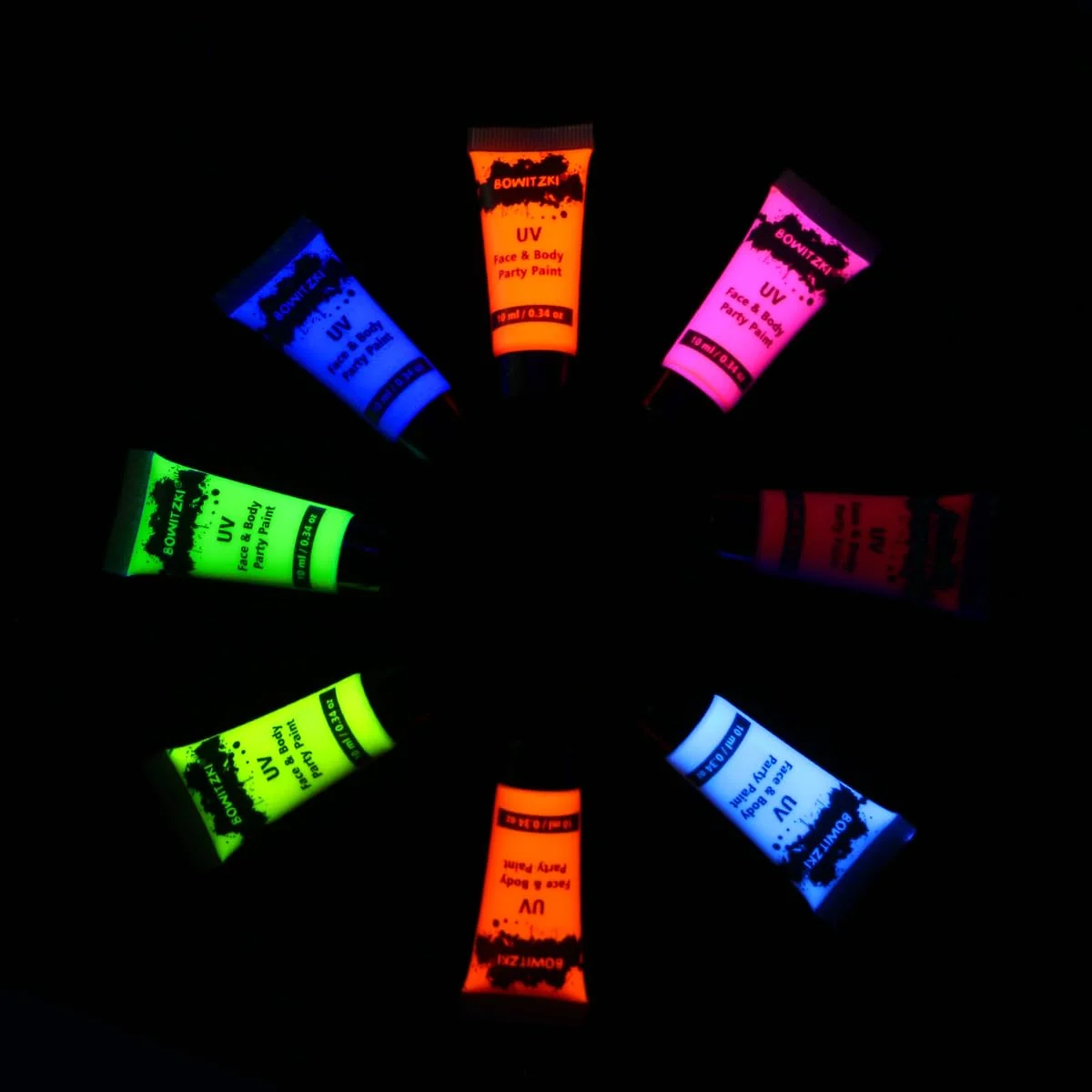 Bowitzki UV-Neon-Gesichts- und Körperbemalung, 8 Röhren, schwarzes Licht, leuchtet im Dunkeln, fluoreszierende Malerei, Musik, Festivals, Party, Halloween