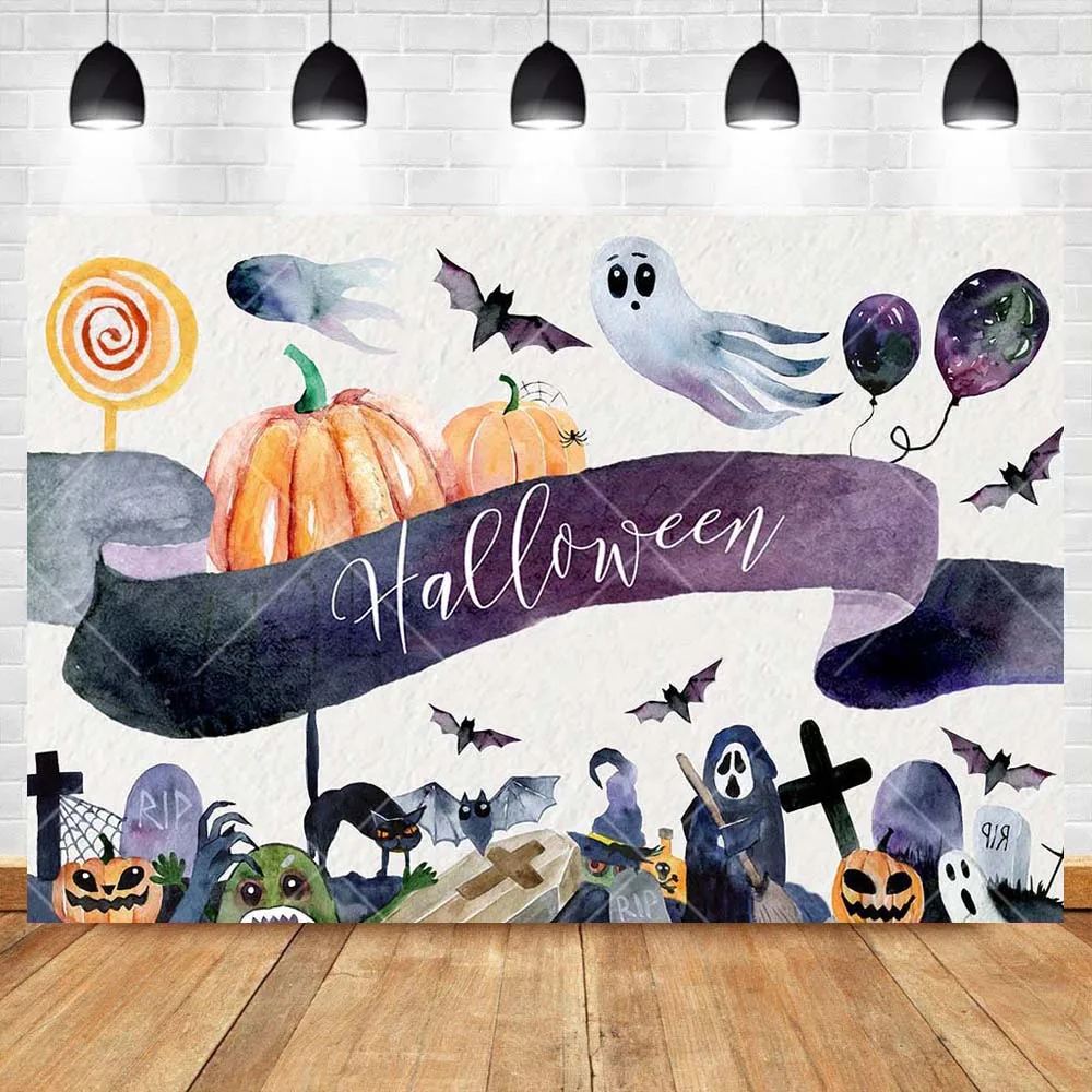 Cartoon Painting Halloween Photography Backdrop Custom Magic Witch Evil Pumpkin Ghost Family Party Decor Banner Background Props