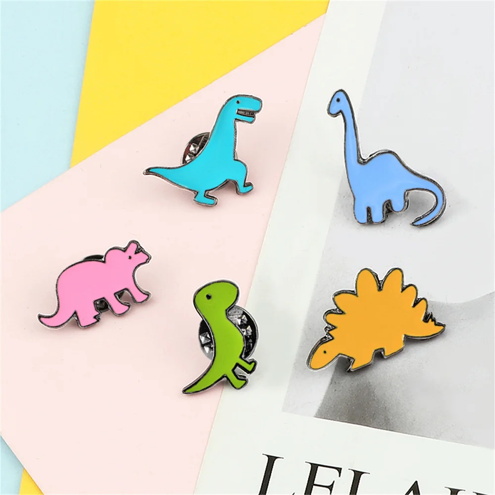 5-7PCS Cartoon Brooch Set Heart Dinosaur Skull Skeleton Potted Cactus Enamel Pins Animal Plant Cup Lapel Badge Jewelry Wholesale