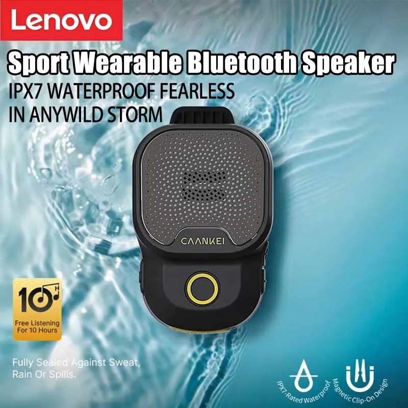 Lenovo Wearable Bluetooth Speaker IPX7 Waterproof Portable Speakers Outdoor Sport Mini Clip-On Microphone Speaker Calls/Music