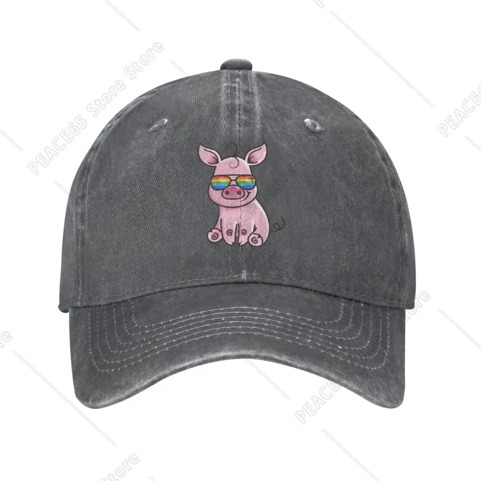 Pride Pig Cute Farm Animal Adult Denim Trucker Dad Hat Baseball Cap Funny Cowboy Hat, Deep Heather One Size