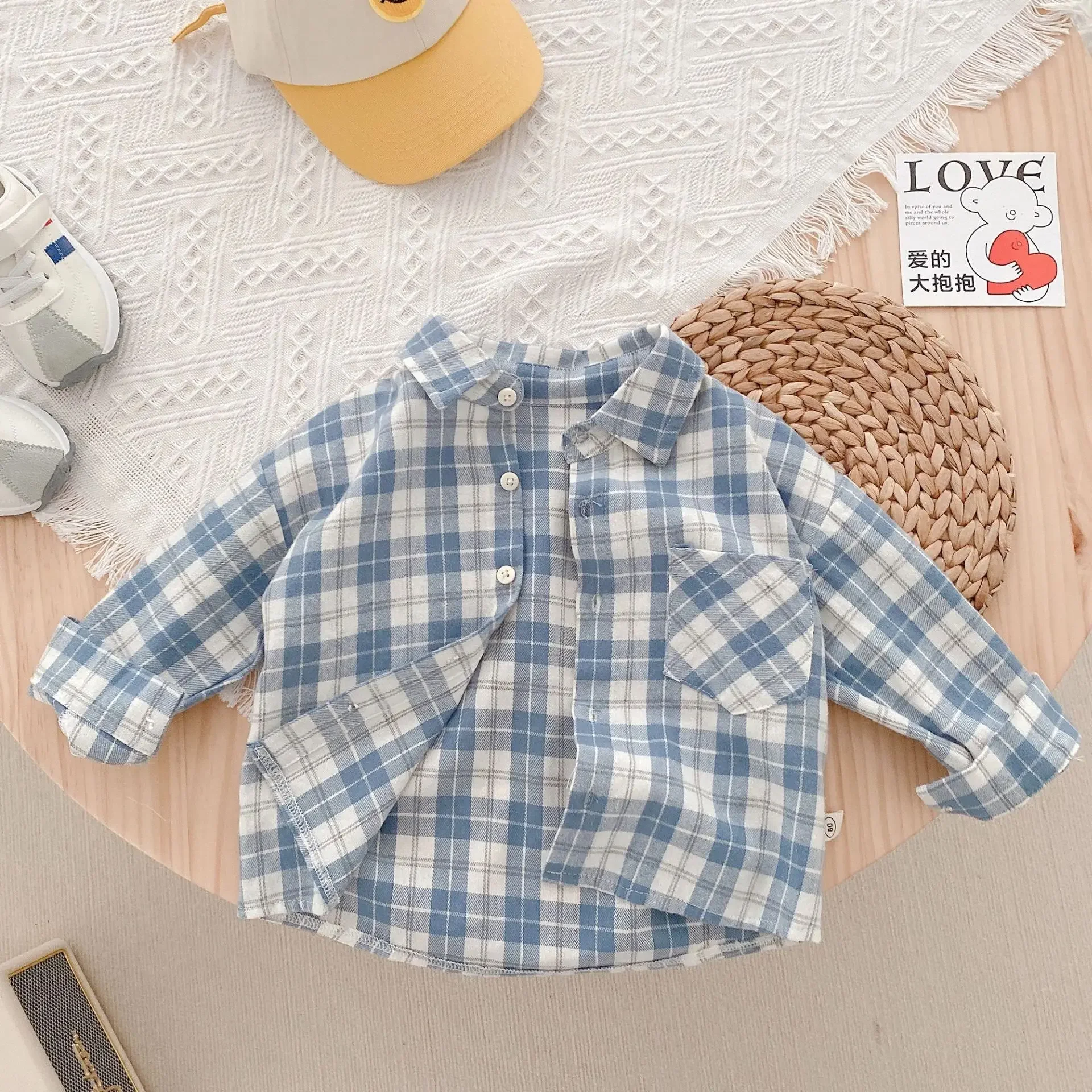 IENENS Kids Shirt Clothes Spring Thin Blouses Clothing Infant Boy Plaid Cotton Tops 1 2 3 4 Years Kids Long Sleeves Shirt