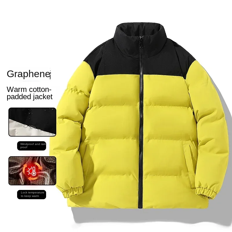 Winter Jacket Men\'s Women\'s Fashion All-match Stitching Graphene Black Gold Warm Parka Casual Down Cotton Padded Windproof Coat