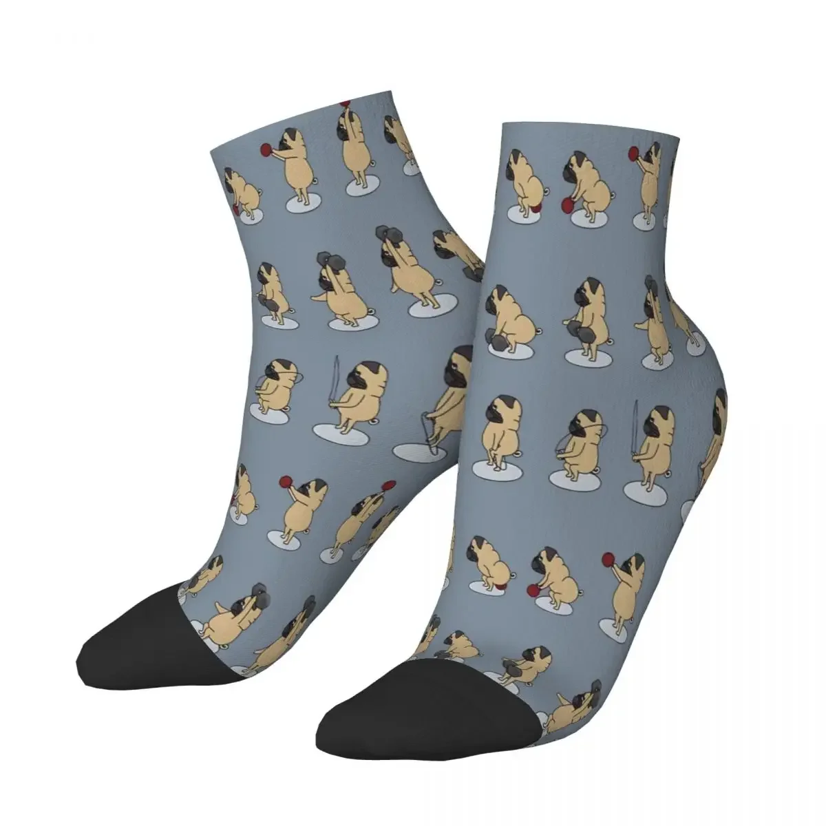 Pug Doing Crossfit Pug Weightlifting Ankle Socks Male Mens Women Autumn Stockings Printed