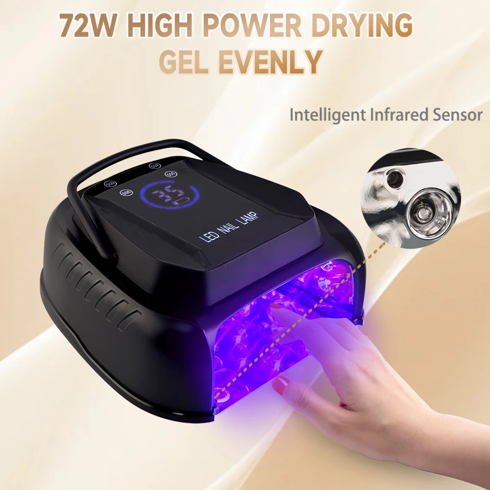 Lampada per unghie UV LED senza fili da 64 W Batteria ricaricabile Essiccatore per unghie per manicure per polimerizzare LED 365nm 405nm