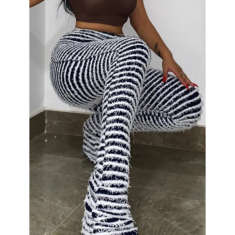 Krisnanas Y2k Hip Lifting Pants for Woman 2025 New Skinny Knitted Striped Leggings Full-length Trousers Women Clothing 112026