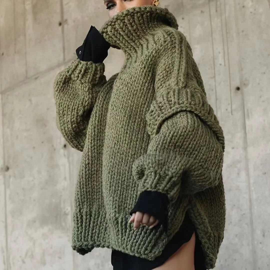 

Long Sleeve Knitted Sweater Thickened Large Needle Cross-Border Street Style Elegant 2025 New Women's Oversized High Collar
