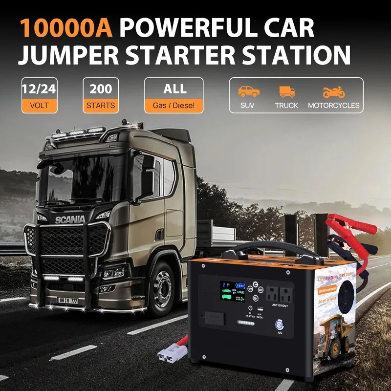 V10 10000A Car Jump Starter,400W Inverter 155WH Battery Jumper Start Power Station for All Gas or Diesel,24V/12V Heavy Duty