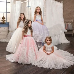 Girls Christmas Dress White Pink Bridesmaid Kids Clothe Children Long Princess Party Wedding Evening Vestidos 10 11 12  13 Years