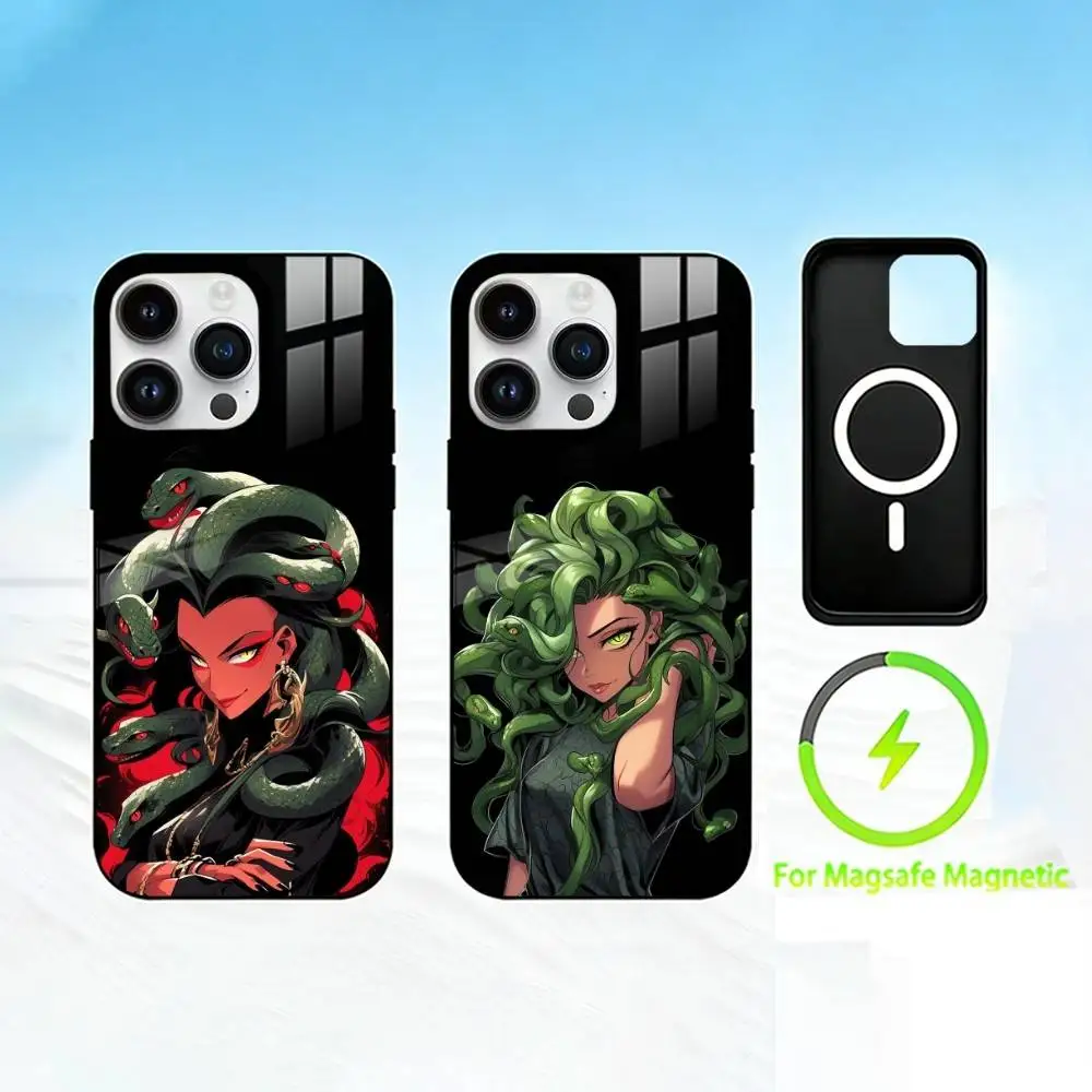 

C-Cartoon medusa Phone Case For iPhone 17 16 15 14 13 12 Pro Max Plus for Mirror Wireless Magnetic Cover