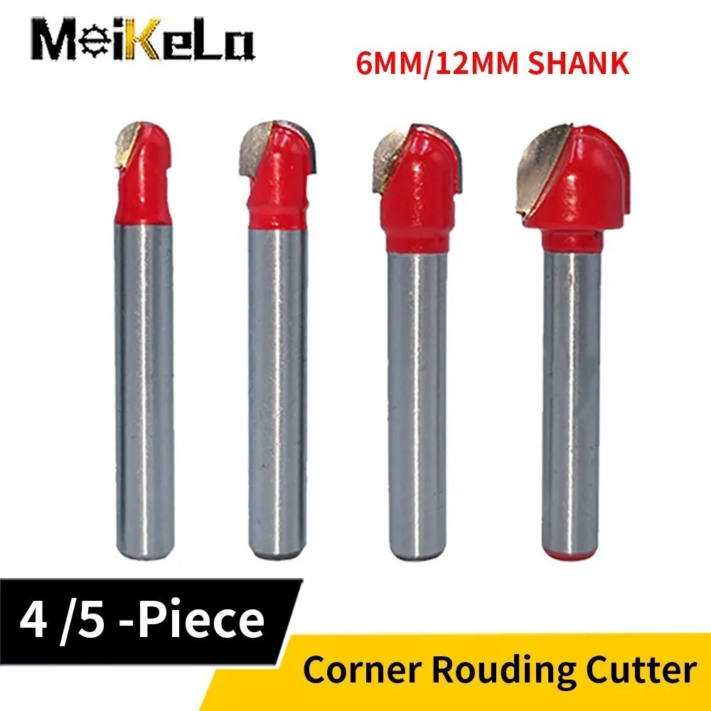 Meikela 4/5PCS 6mm Shank Corner Rouding Router Bit Round Router Bit Wood Trimming Cutter Radius Wood Milling Cutter