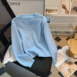 DUOJIHUI blu classico o-collo semplice maglione donna pullover autunno Basic manica lunga moda tinta unita Casual pullover femminili