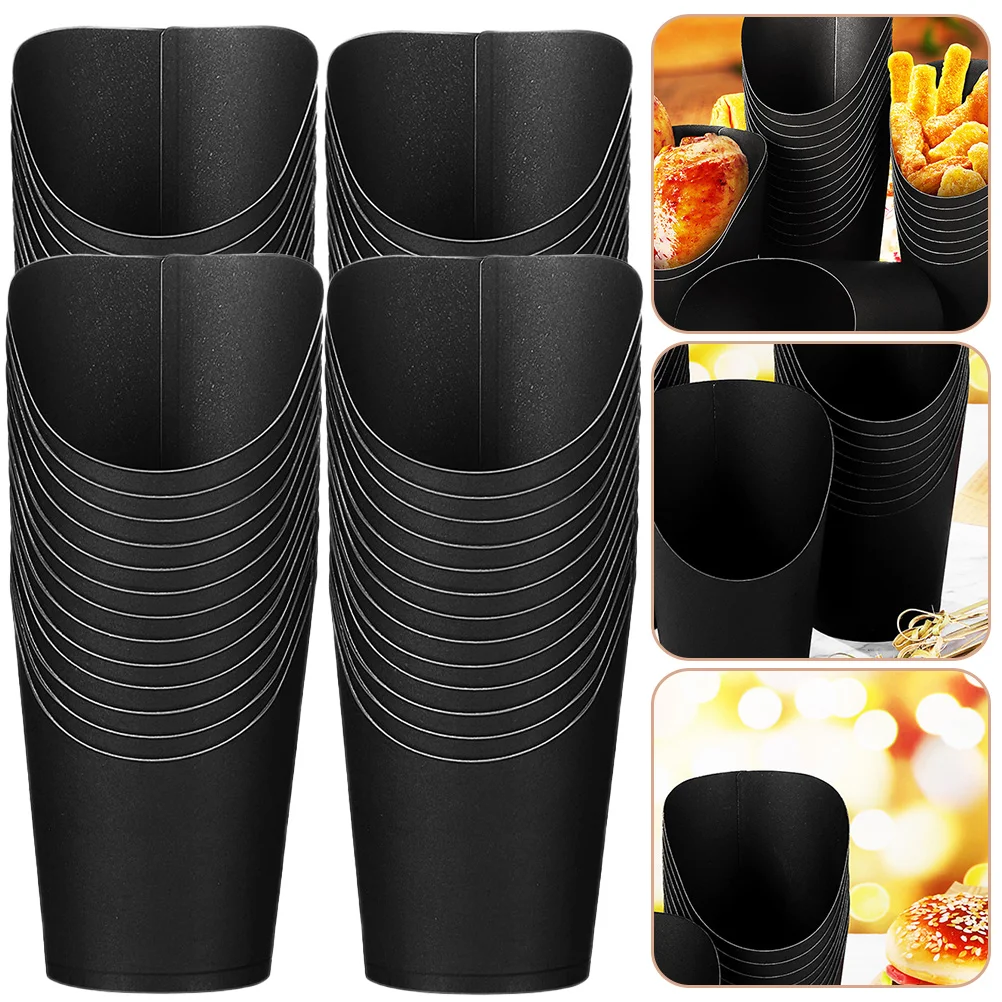 

Touchless Container Diagonal French Fries Cup Ice Cream Cones Paper Food Holder Black Containers