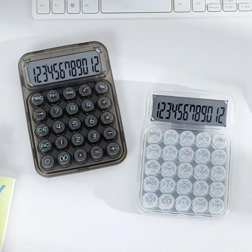 12-digit Display Electronic Calculator Large Screen Large Button Desktop Calculator High Appearance Transparent