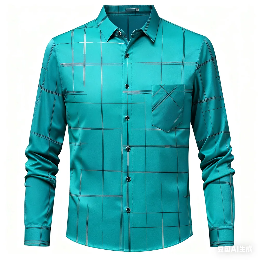 Men's Natural Square Diamond Shaped Printed Shirt Long Sleeved Lapel Shirt Men's Hawaiian Shirt Man Xmas Shirt Men's Clothing