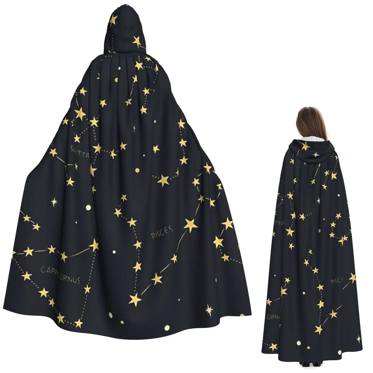 

Zodiac Constellations Space Long Hooded Cloak Witch Medieval Costume Cosplay Cape HalloweenVampire Adult Unisex