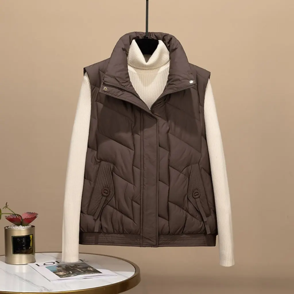 

Autumn Winter Short Vest New Style Waistcoat Stand-Up Collar Warm Cotton Outerwear Simple Elegant Fashion for Students