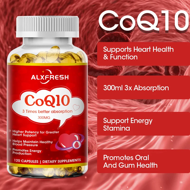 Alxfresh CoQ10 300mg- 3x Absorption | 120/60 serving | Coenzyme Q-10 | Non-GMO, Gluten Free Vegan | Dietery Vitamins Suppelment