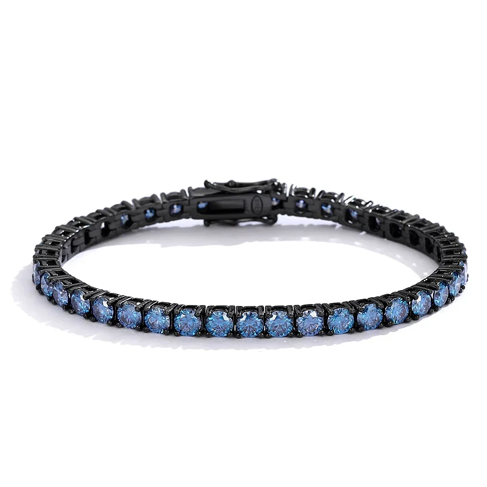 3-5mm Moissanite Tennis Bracelets for Women Men Gra Certified Royal Blue Lab Diamond Bracelet 925 Silver Plated 18k Black Gold