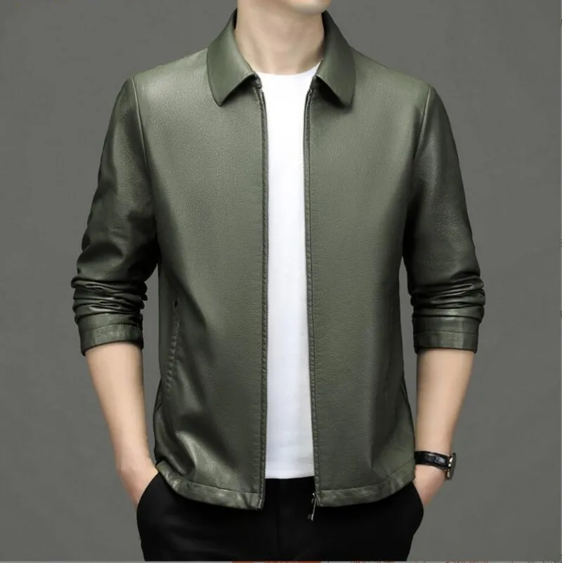 Autumn And Winter Leather Jacket Men's Lapel Autumn and Winter Thin Thick Velvet Thick Natural Sheep Leather Jacket