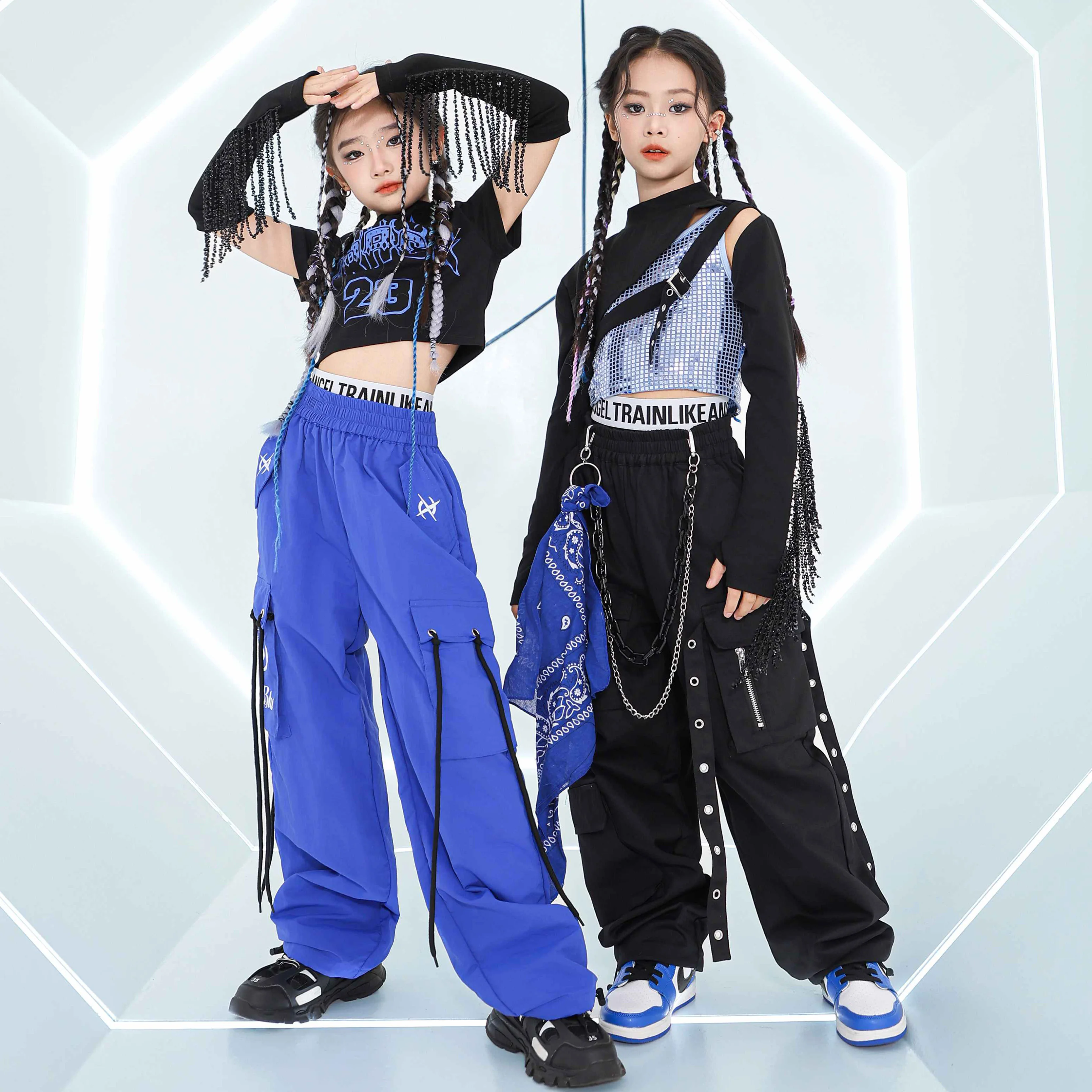 

Girl Jazz Dance Costume Modern K-pop Clothing Y2K Fashion Crop Tops Pants Kids Hip Hop Street Dance Performance Clothes BL14096