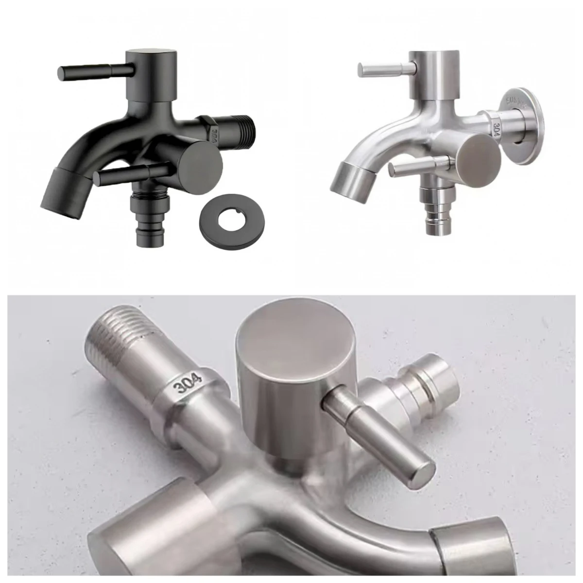 

1 шт., многофункциональный смеситель для стиральной машины из нержавеющей стали 304, двойной выпуск, черный и серебристый