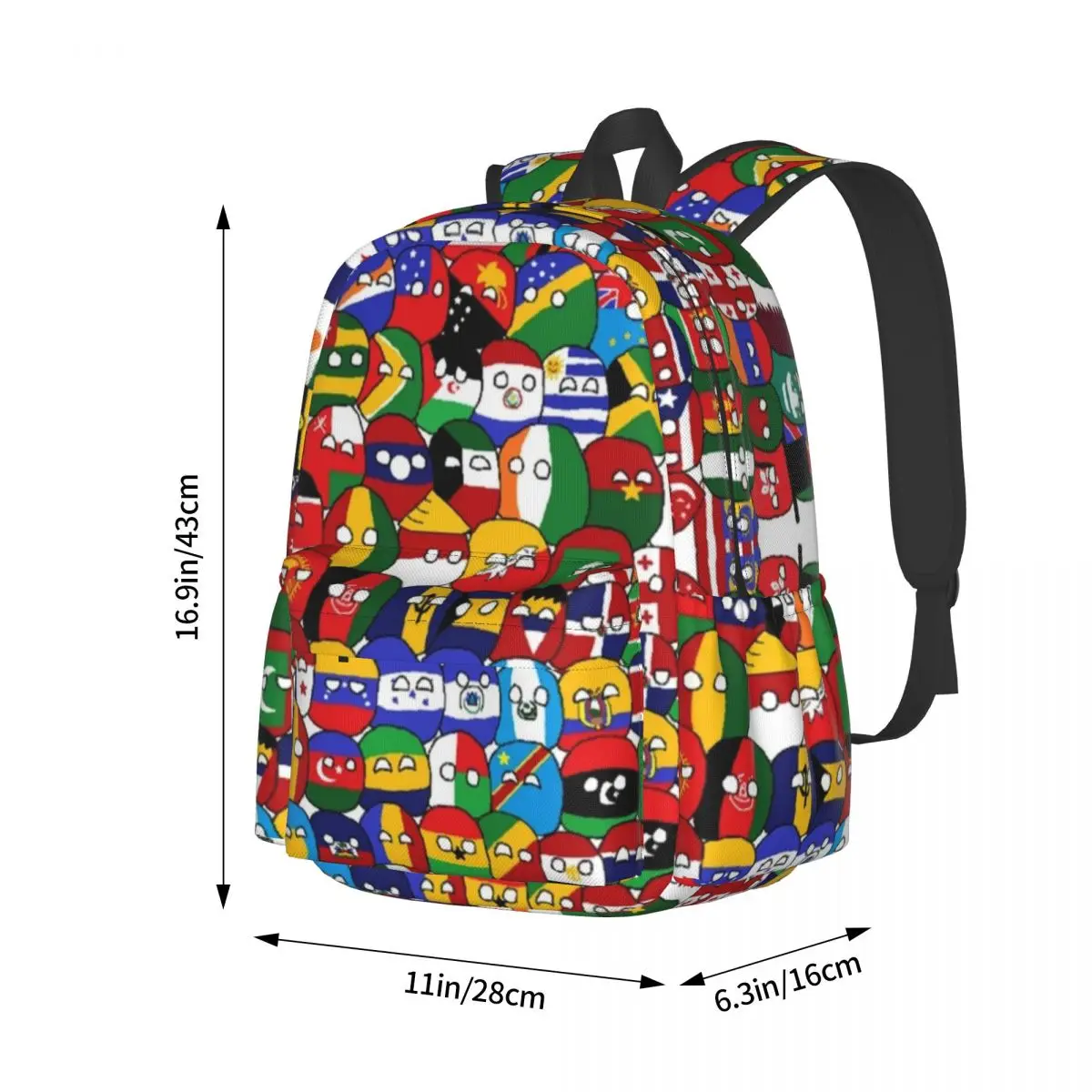 Sac à dos de dessin animé Countryball pour hommes, grands sacs à dos, sacs décontractés en polyester, sacs de lycée, sac à dos de créateur, pays masculins, terre, mignon, 03