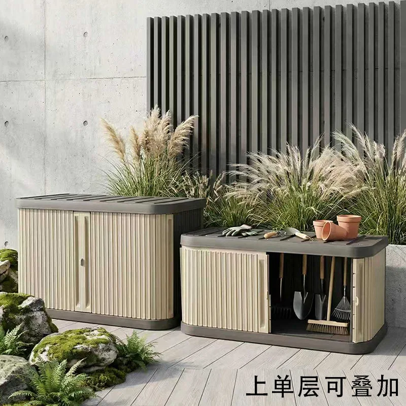 Outdoor large toolbox Waterproof cabinet Anti-theft storage container Deck box Push-pull storage box Double door