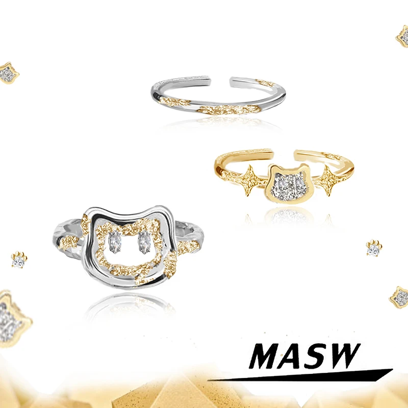 

MASW Original Design Lovely Metal Cat Rings For Women Female Gifts Fashion Jewelry 2025 Trend New Temperament Accessories