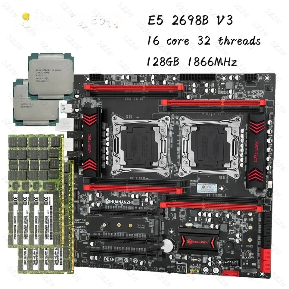 X99 Motherboard Dual CPU Set with E5 2698BV3 DDR3 128GB 1866MHz