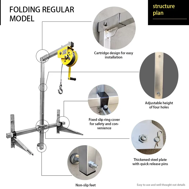 Lightweight Small Crane Air Conditioner Lifting Bracket Hand Crank Pulley Aerial Tools Portable Lifting Machine Bracket External