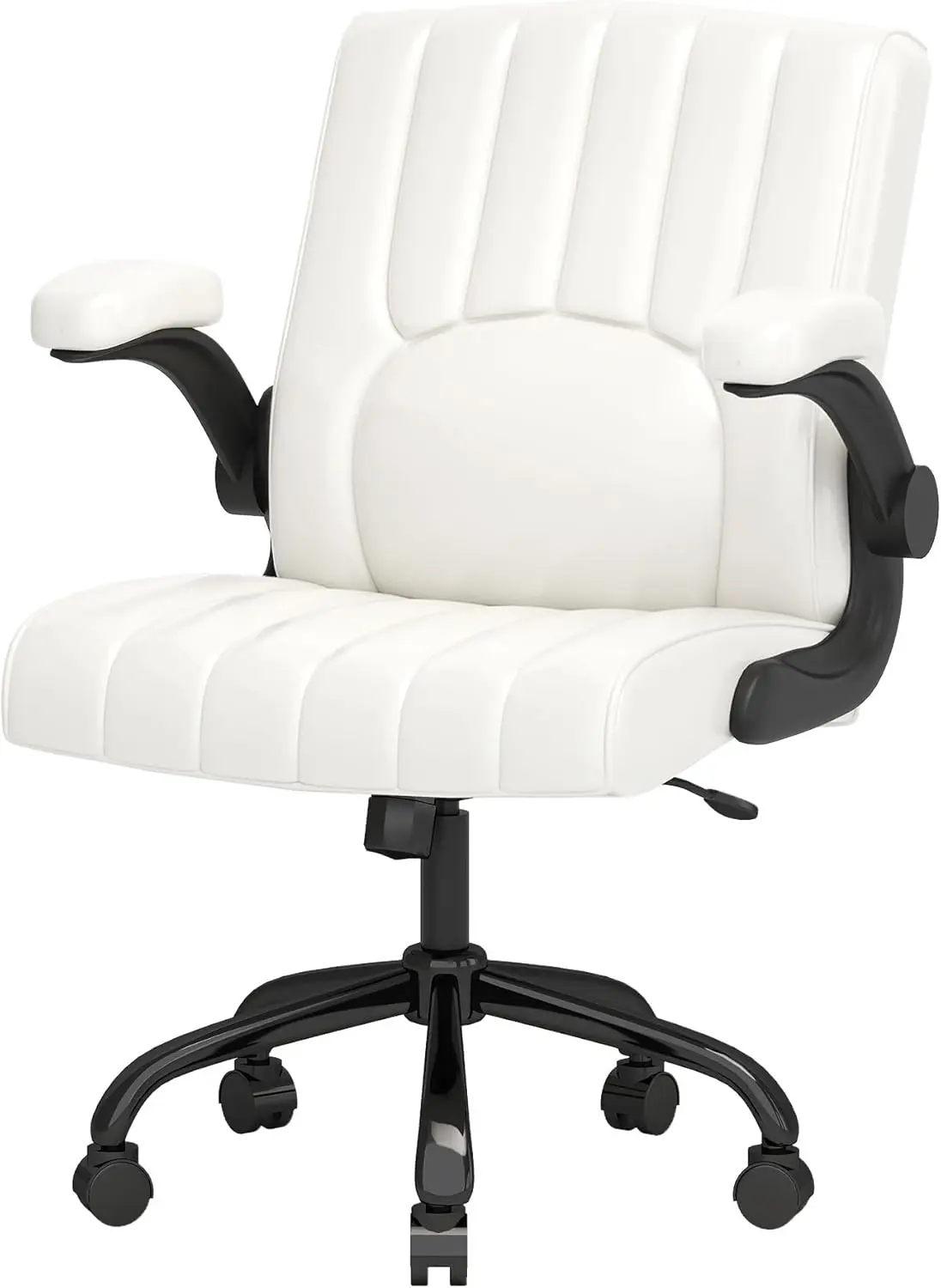 

Comfortable Leather Office Chair, White Desk Chairs,Swivel Computer Gaming Chair, With Adjustable Foot Ring Footrest/Flip-Up
