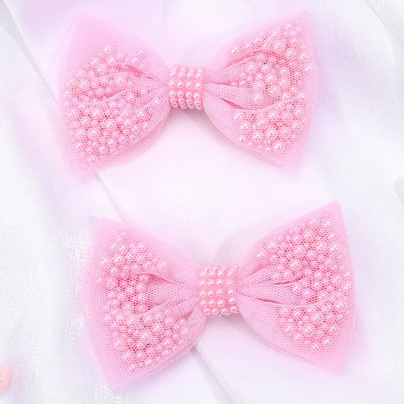 2Pcs Sweet Girl Lace Pearl Bow Hair Clip Kawaii Bowknot Hairpins Barrettes Headwear Kids Hair Styling Tools Boutique Headwear