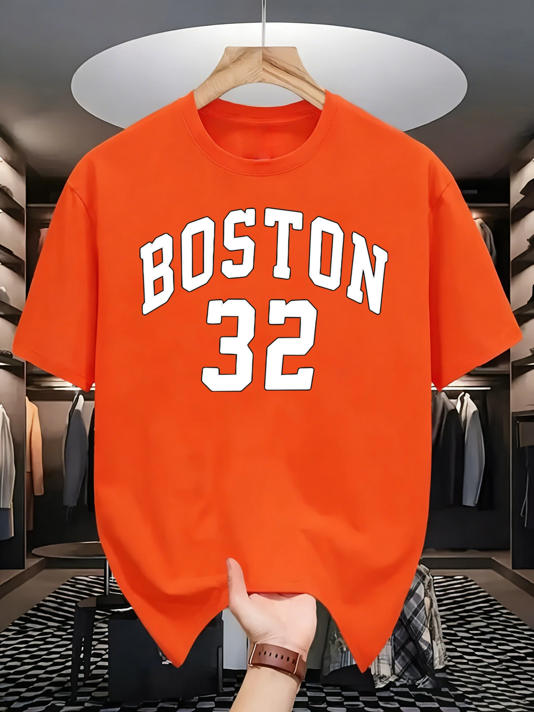 Boston Number 32 Bedruckte T-Shirts für Herren, Baumwolle, Basic-T-Shirt, weich, Sommermode, kurzärmelig, Unisex, O-Ausschnitt, lockeres Retro-Top