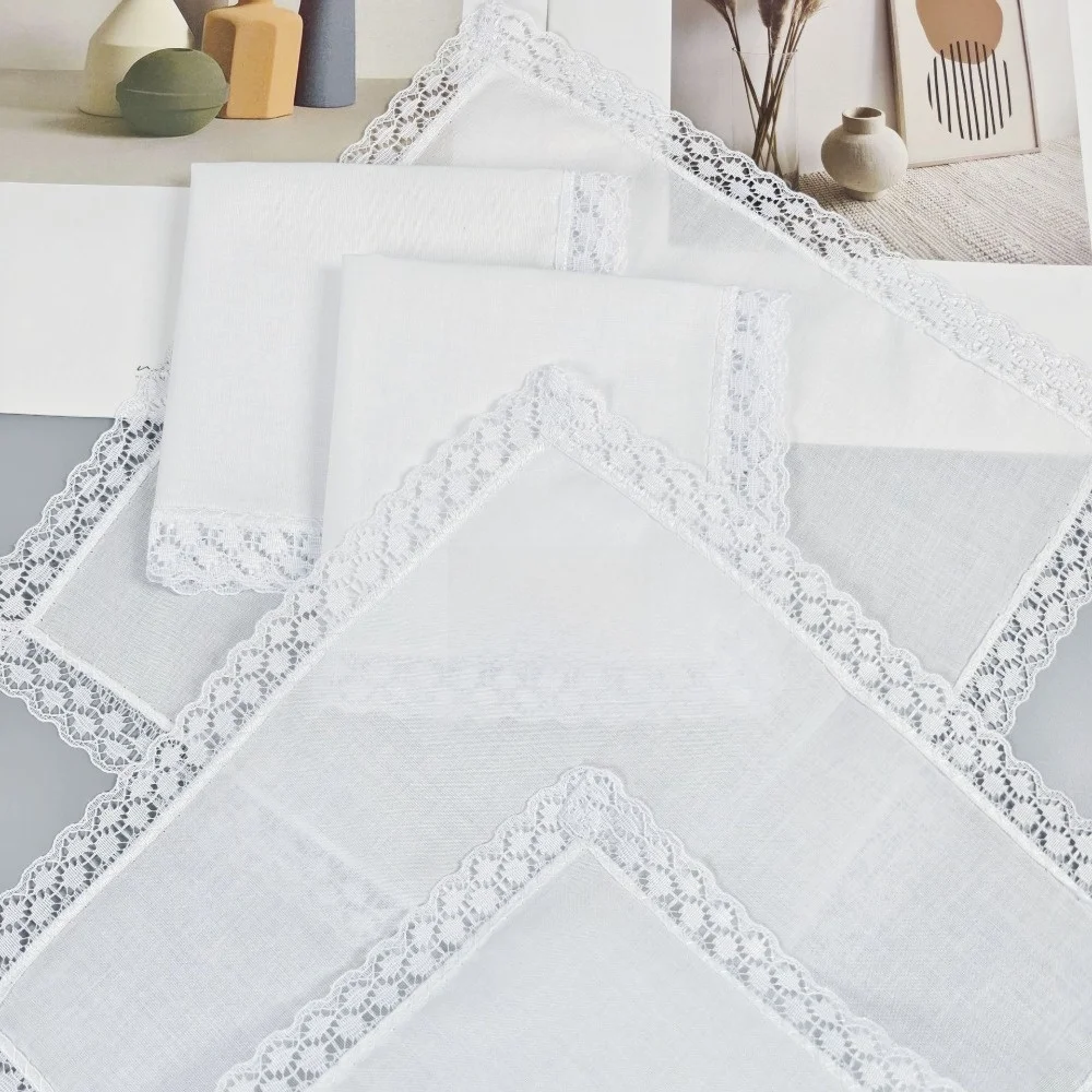 6Pcs New Pure White Lace Handkerchief Thin Handmade Wedding Handkerchief Small Size DIY Small Square Towel