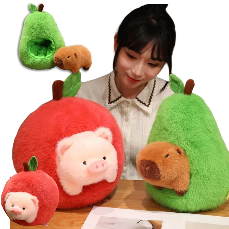 45cm Stuffed Cartoon Avocado Capybara Apple pig Transformation Combination Animals Soft Dolls Funny Throw PillowCreative Gifts