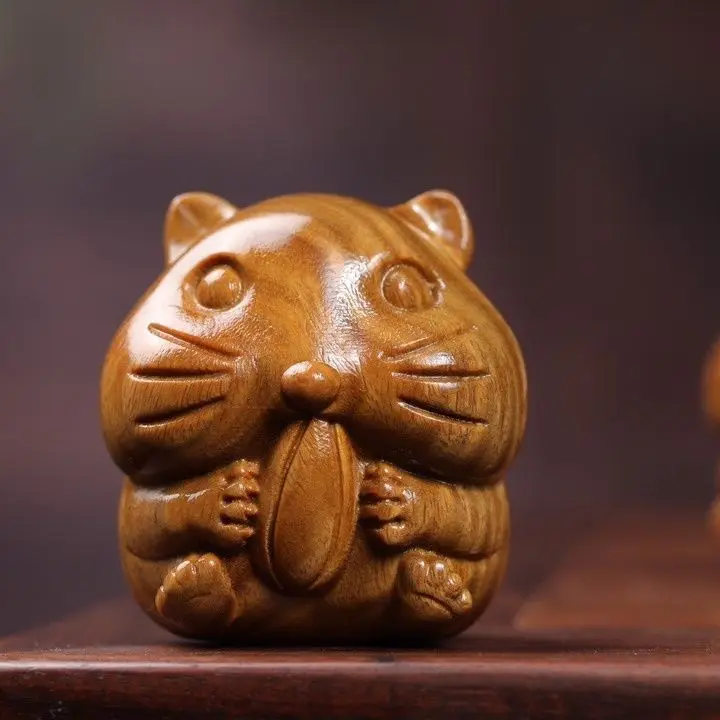 Hand Carved Wood hamster rat Statue Figurine Desktop Ornaments Home Decoration Crafts Tea Pet Decor