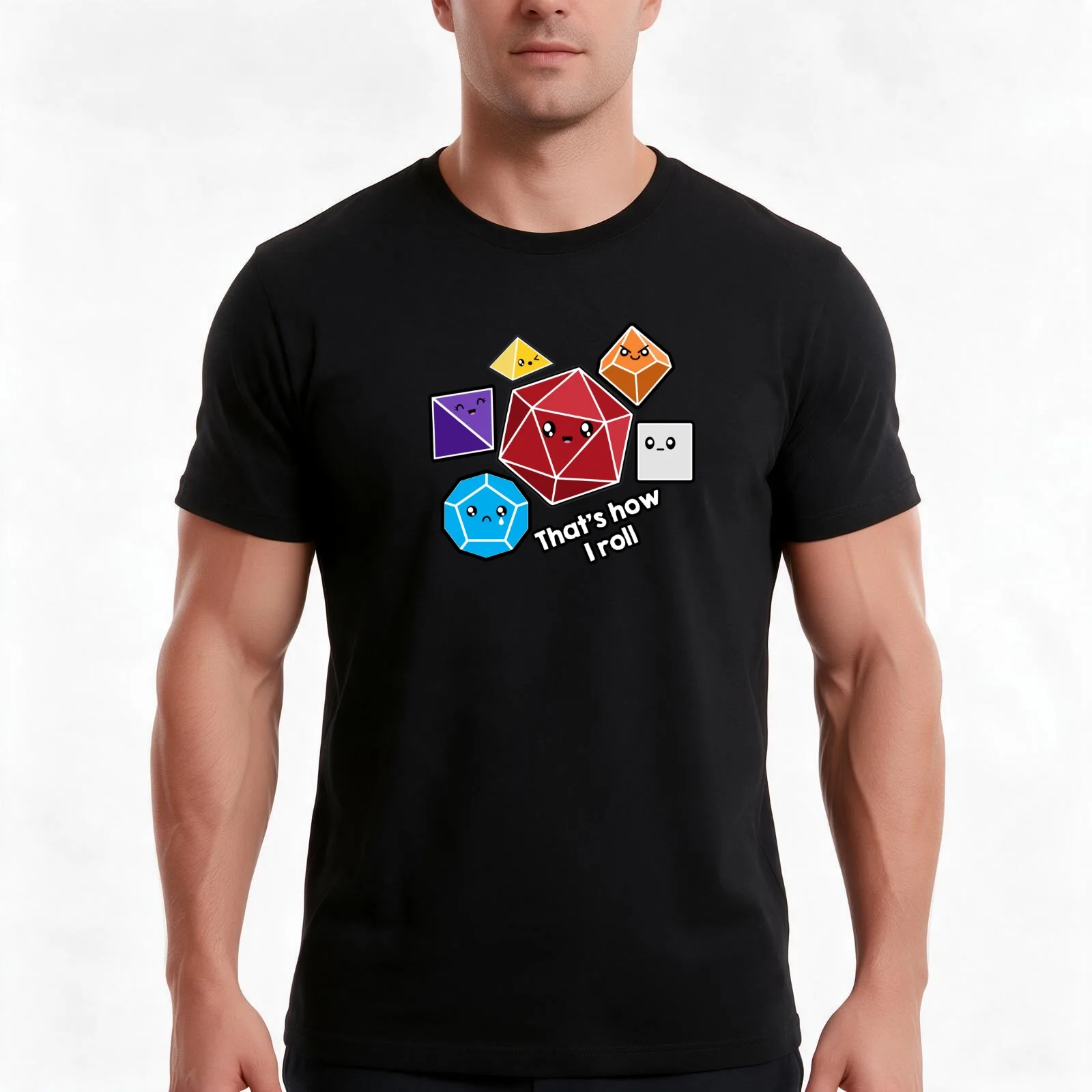 Polyhedral Pals - How I Roll - D20 Gaming Dice T-Shirt, Summer Casual Cotton Tee, Oversized Streetwear Tops, Unisex Men Women