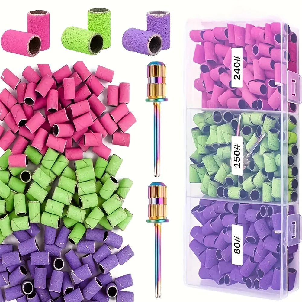 210pcs Nail Sanding Bands Set #80/#150/#240 Grits with 2pcs 3/32