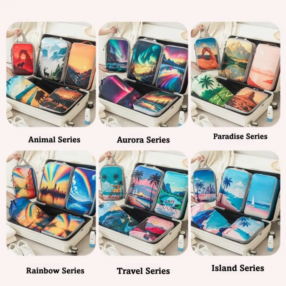 

5 Pcs/Set Portable Compressed Travel Bag Multipurpose Printed Clothing Storage Bag Large Capacity Travel Organizer Set