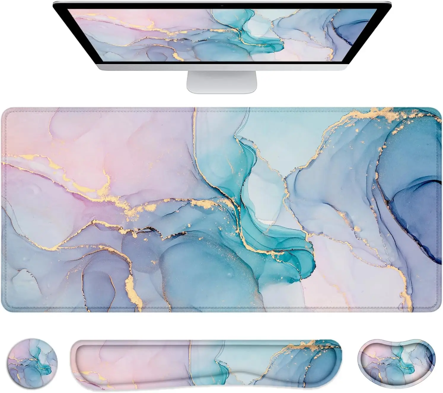 Desk Mat, Mouse Pad with Wrist Rest, 4-in-1 Large Mouse Pads for Desk, Ergonomic Mouse Pad and Keyboard Wrist Rest Gami